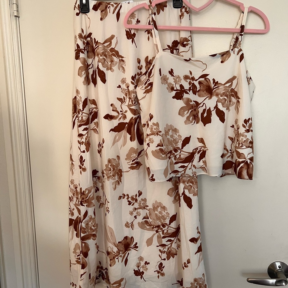 Floral Brown and Cream Skirt Set
